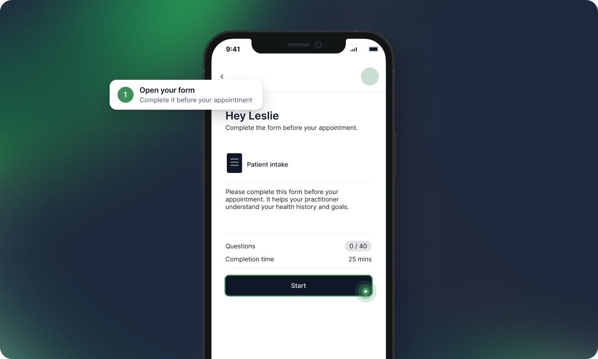 Open your form in the HealthBank app and tap Start