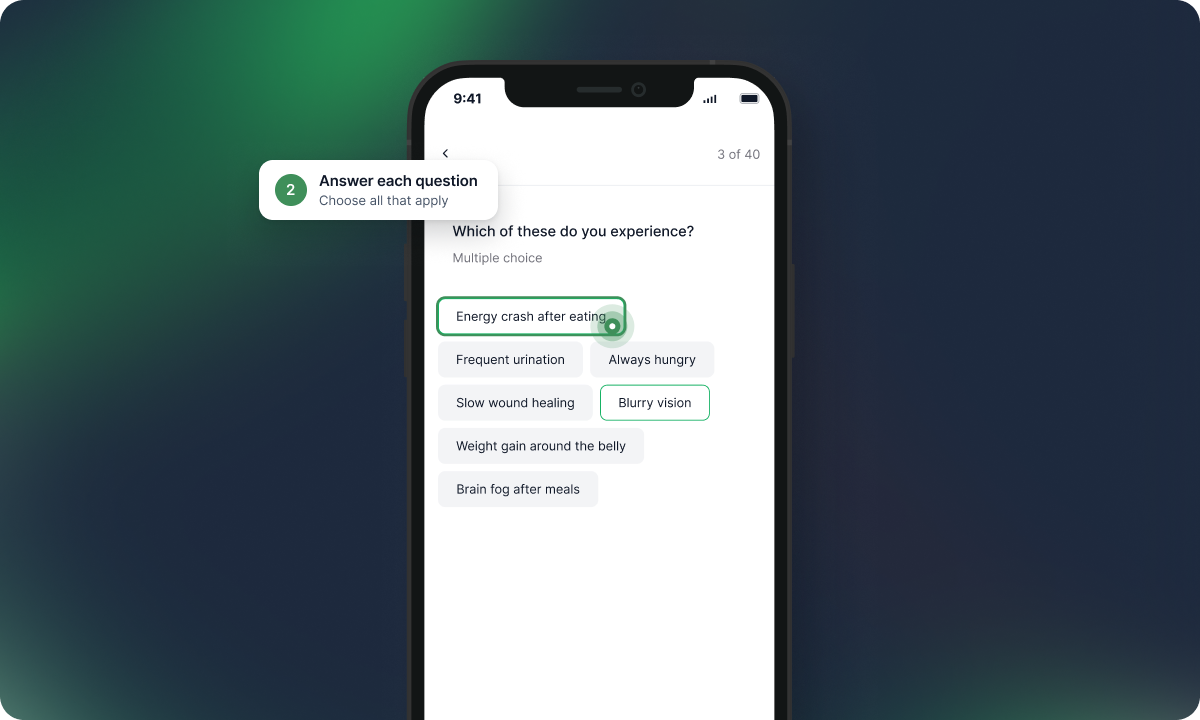 Answer each question, then tap Continue